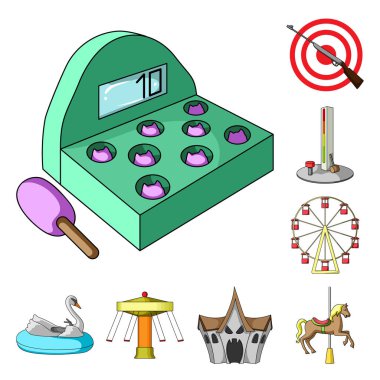 Set koleksiyonu tasarım için eğlence parkı karikatür simgeler. Cihazları ve mekanlarına sembol stok illüstrasyon vektör.