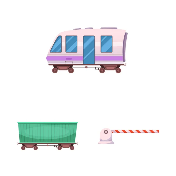 Ilustração vetorial do ícone do trem e da estação. Conjunto de ilustração do vetor de estoque de trem e bilhete . — Vetor de Stock