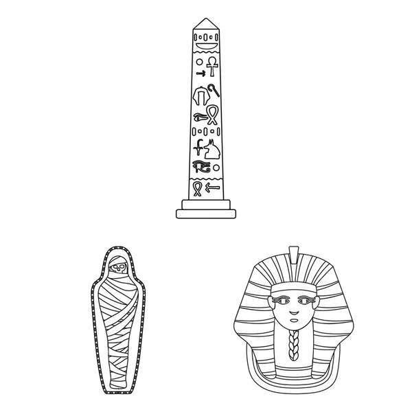 Forntida Egypten disposition ikoner i set insamling för design. Regeringstiden av Farao vektor symbol lager web illustration. — Stock vektor