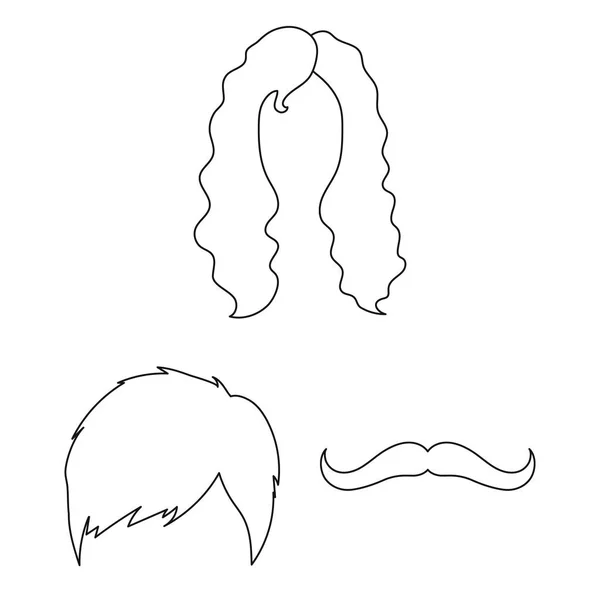 Bigote y barba, peinados esbozan iconos en la colección de conjuntos para el diseño. Elegante corte de pelo vector símbolo stock web ilustración . — Vector de stock