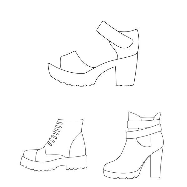 Diferentes ícones de contorno de sapatos na coleção de conjuntos para design. Mens e mulheres sapatos símbolo vetorial ilustração web . — Vetor de Stock