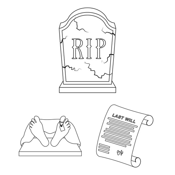 Cerimônia fúnebre delinear ícones na coleção de conjuntos para design. Funerais e Atributos símbolo vetorial ilustração web . — Vetor de Stock