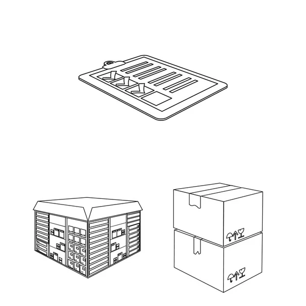 Logística y entrega esbozan iconos en la colección de conjuntos para el diseño. Transporte y equipo isométrico vector símbolo stock web ilustración . — Vector de stock