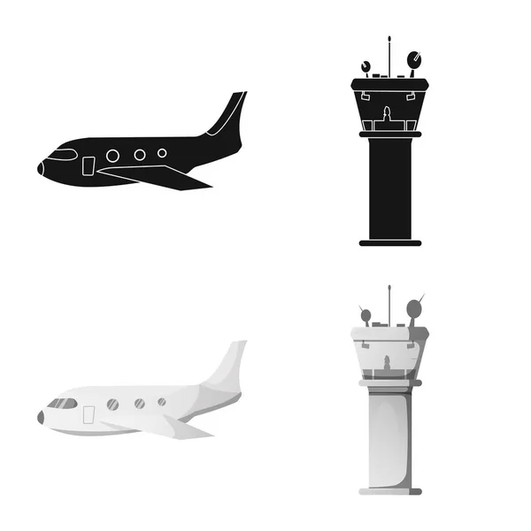 Vektorillustration des Flughafen- und Flugzeugsymbols. Sammlung von Flughafen- und Flugzeugvektordarstellungen. — Stockvektor