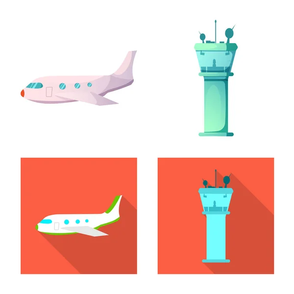 Isolierte Objekt des Flughafens und Flugzeug-Symbol. Sammlung von Flughafen- und Flugzeug-Aktiensymbolen für das Web. — Stockvektor