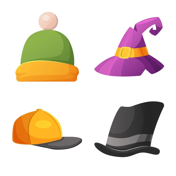 모자와 모자 로고의 벡터 디자인입니다. 헤드 기어와 재고에 대 한 액세서리 벡터 아이콘의 컬렉션. — 스톡 벡터