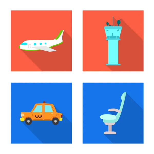 Vektordesign von Flughafen- und Flugzeugschildern. Sammlung von Flughafen- und Flugzeugvektorsymbolen für Aktien. — Stockvektor