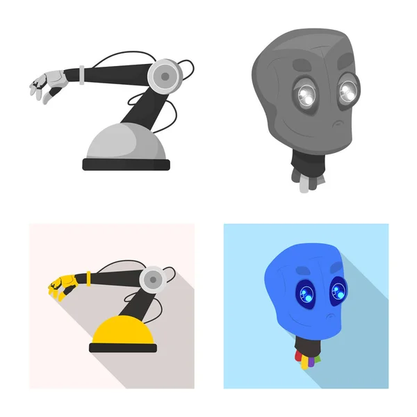 Vektorová design robota a továrna symbolu. Sbírka robota a místo akcií vektorové ilustrace. — Stockový vektor