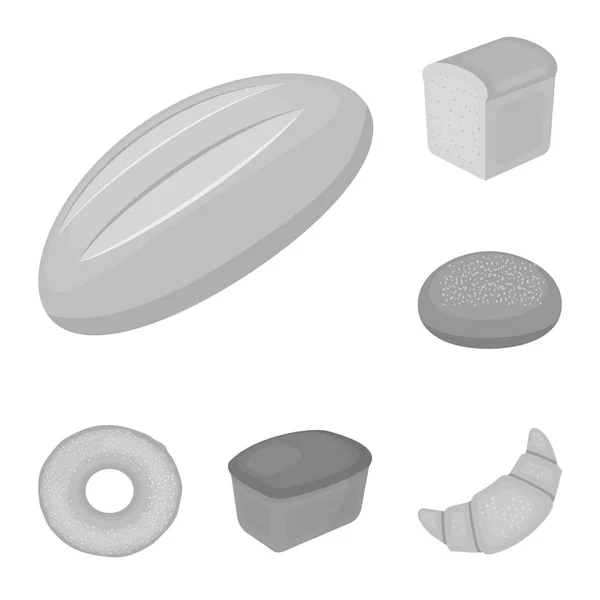 Tipos de iconos monocromáticos de pan en la colección de conjuntos para el diseño. Panadería productos vector símbolo stock web ilustración . — Vector de stock