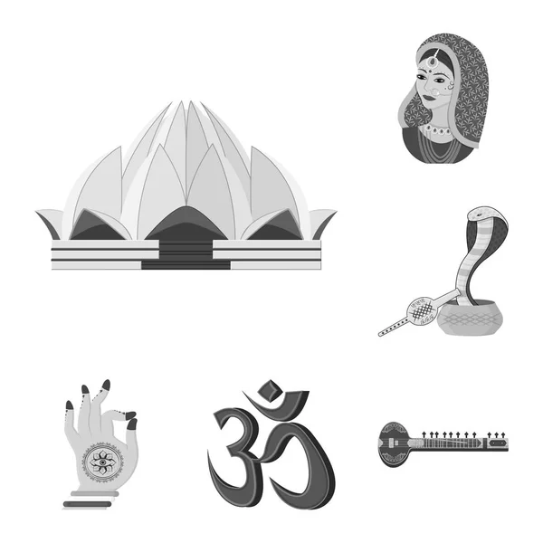 Country India monochrome icons in set collection for design.India and landmark vector symbol stock web illustration. — Stock Vector