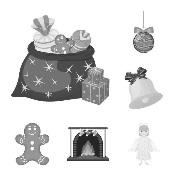 Рождественские атрибуты и аксессуары монохромные иконы в коллекции наборов для дизайна. Весёлая веб-иллюстрация векторных символов Рождества . — стоковый вектор