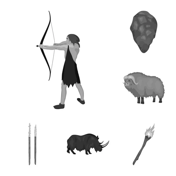 Life in the Stone Age iconos monocromáticos en la colección de conjuntos para el diseño. Antigua gente vector símbolo stock web ilustración . — Vector de stock