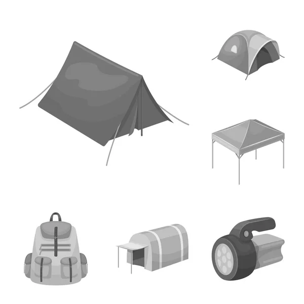 不同类型的帐篷单色图标集合中的设计。临时住所和住房矢量符号股票网页插图. — 图库矢量图片