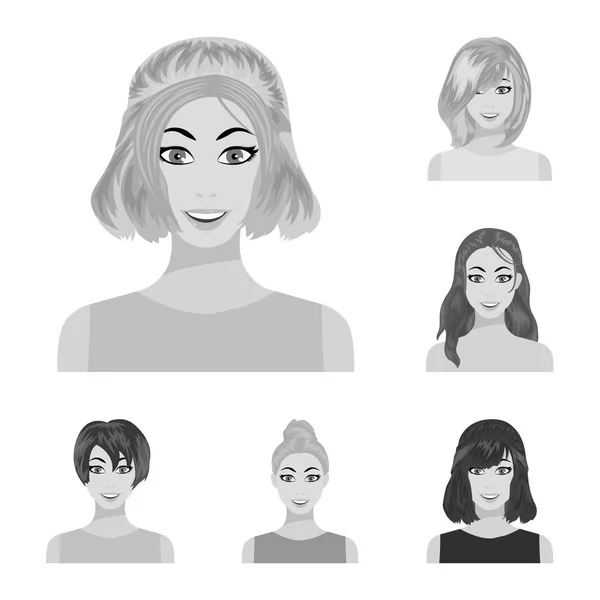 Types de coiffures féminines icônes monochromes dans la collection ensemble pour le design. Apparence d'une femme vecteur symbole stock web illustration . — Image vectorielle