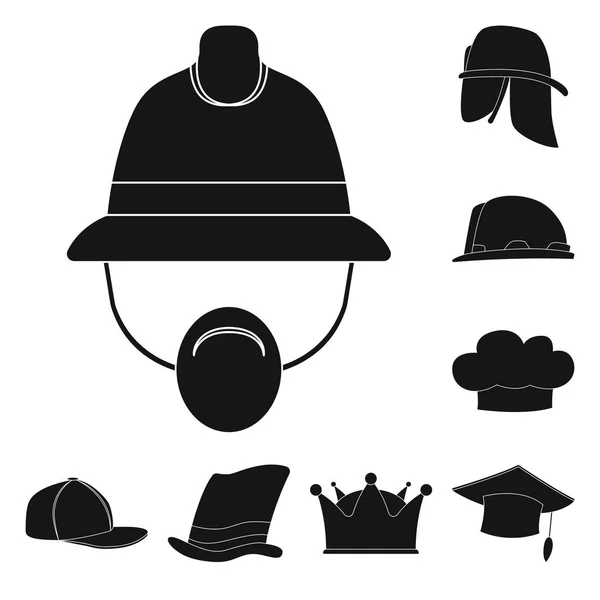 Diseño vectorial de la cabeza y la señal de la tapa. Conjunto de casco y accesorio icono de vector para stock . — Vector de stock