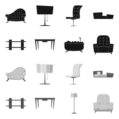 Vektör çizim mobilya ve daire sembolü. Mobilya ve hisse senedi için ev vektör simge kümesi.