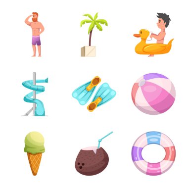 Yalıtılmış nesne havuzu ve logo yüzme. Hisse senedi için havuz ve etkinlik vektör simge topluluğu.