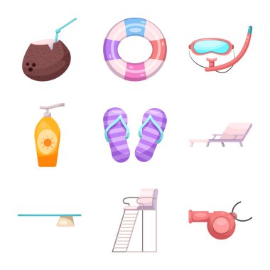 Havuzu ve yüzme işareti tasarımı vektör. Hisse senedi için havuz ve etkinlik vektör simge kümesi.