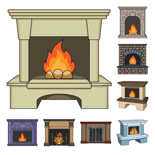 Diferentes tipos de lareiras ícones de desenhos animados na coleção de conjuntos para design.Fireplaces construção vetor símbolo web ilustração . — Vetor de Stock