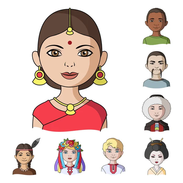 Los iconos de dibujos animados de la raza humana en la colección de conjuntos para el diseño. Gente y nacionalidad vector símbolo stock web ilustración . — Vector de stock