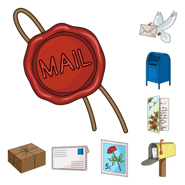Mail- und Postmann-Cartoon-Ikonen in Set-Kollektion für das Design. Mail und Ausrüstung Vektor Symbol Stock Web Illustration. — Stockvektor