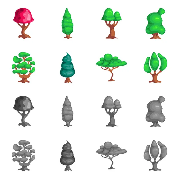 Vektorillustration von Baum und Natur-Symbol. Set von Baum- und Kronenvektorsymbol für Aktien. — Stockvektor