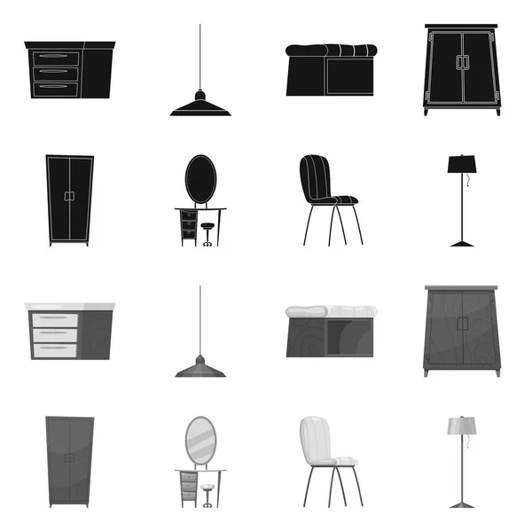 Vektorillustration av möbler och lägenhet symbol. Samling av möbler och hem vektor ikonen för lager. — Stock vektor