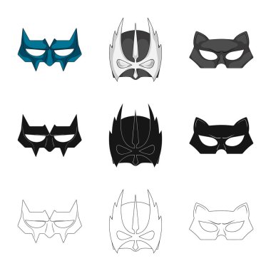 Kahraman ve maske simge vektör tasarımı. Kahraman ve süper kahraman hisse senedi vektör çizim seti.