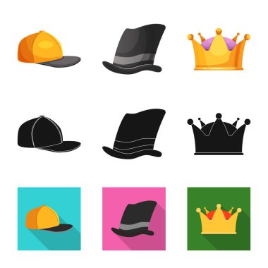 Şapkalar ve kap işareti tasarımını vektör. Şapkalar ve aksesuar hisse senedi vektör çizim.