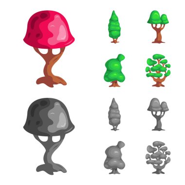 Ağaç ve doğa simgesi yalıtılmış nesne. Web için ağaç ve taç hisse senedi simgesi kümesi.