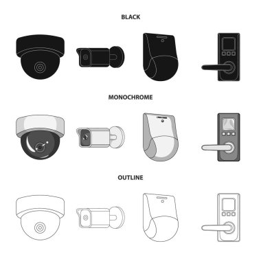 Cctv ve kamera işareti vektör Illustration. Cctv ve sistem stok vektör çizim seti.