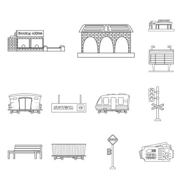 Tren ve İstasyonu simge vektör Illustration. Hisse senedi için tren ve bilet vektör simge kümesi.