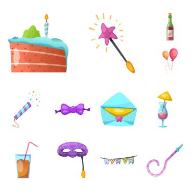 Parti ve Doğum günü logosu yalıtılmış nesne. Parti ve kutlama hisse senedi vektör çizim topluluğu.