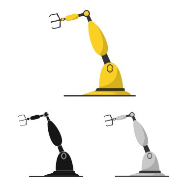 Robot ve fabrika simge vektör Illustration. Robot ve uzay hisse senedi vektör çizim seti.