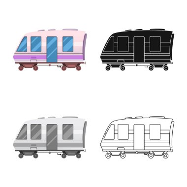 Tren ve istasyon logo yalıtılmış nesne. Hisse senedi için tren ve bilet vektör simge kümesi.