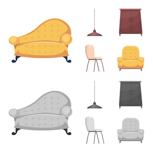 Ilustración vectorial de muebles y logotipo del apartamento. Colección de muebles y el hogar vector de la ilustración . — Vector de stock
