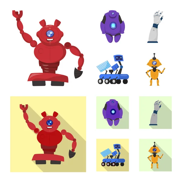 Ilustración vectorial de robot y logotipo de fábrica. Conjunto de robot y vector espacial icono para stock . — Archivo Imágenes Vectoriales