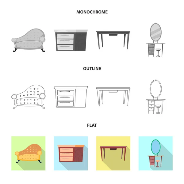 Vector ontwerpen van meubels en appartement pictogram. Set van meubels en home vector pictogram voor voorraad. — Stockvector