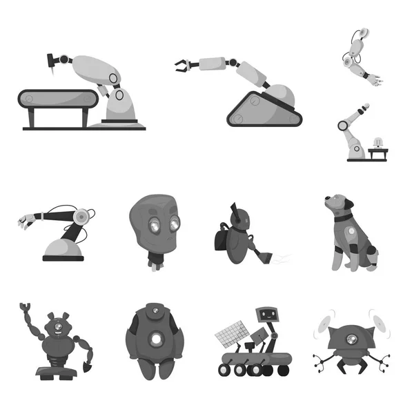 Vector ontwerp van robot en fabriek teken. Set van robot en ruimtevaart vector pictogram voor voorraad. — Stockvector