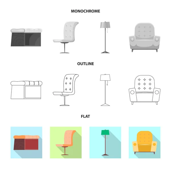 Progettazione vettoriale di mobili e logo dell'appartamento. Set di mobili e home stock illustrazione vettoriale . — Vettoriale Stock
