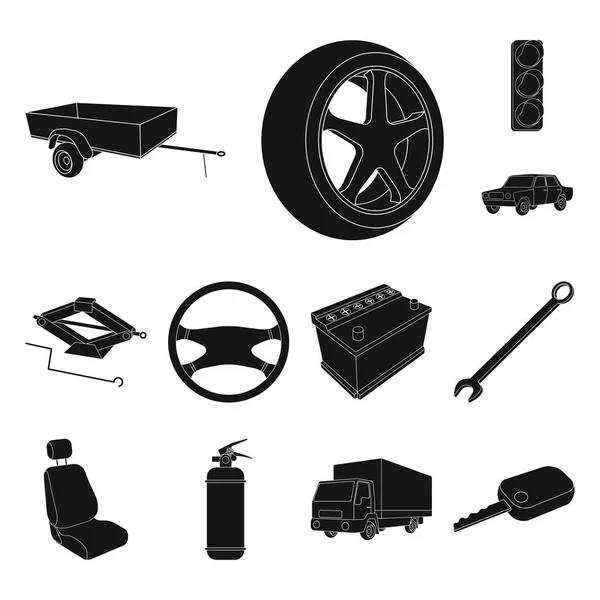 Voiture, véhicule icônes noires dans la collection ensemble pour le design. Voiture et équipement vectoriel symbole stock web illustration . — Image vectorielle