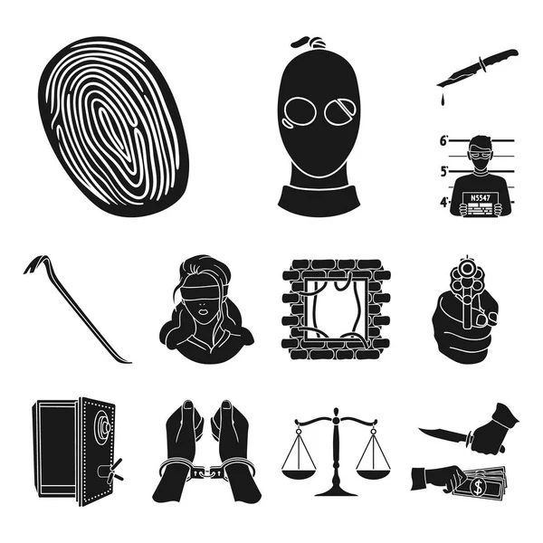 Crimen y castigo iconos negros en la colección de conjuntos para design.Criminal vector símbolo stock web ilustración . — Vector de stock