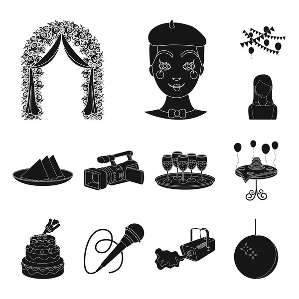 Organización de eventos iconos negros en la colección de conjuntos para el diseño.Celebración y atributos vector símbolo stock web ilustración . — Vector de stock