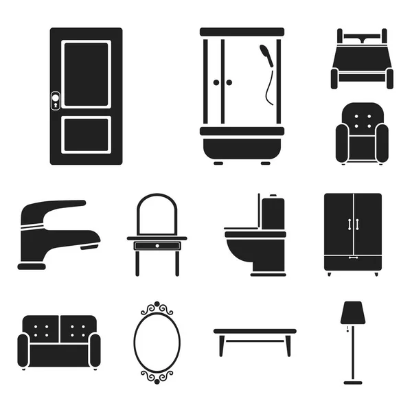 Muebles e interiores iconos negros en la colección de conjuntos para el diseño. muebles para el hogar vector símbolo stock web ilustración . — Vector de stock