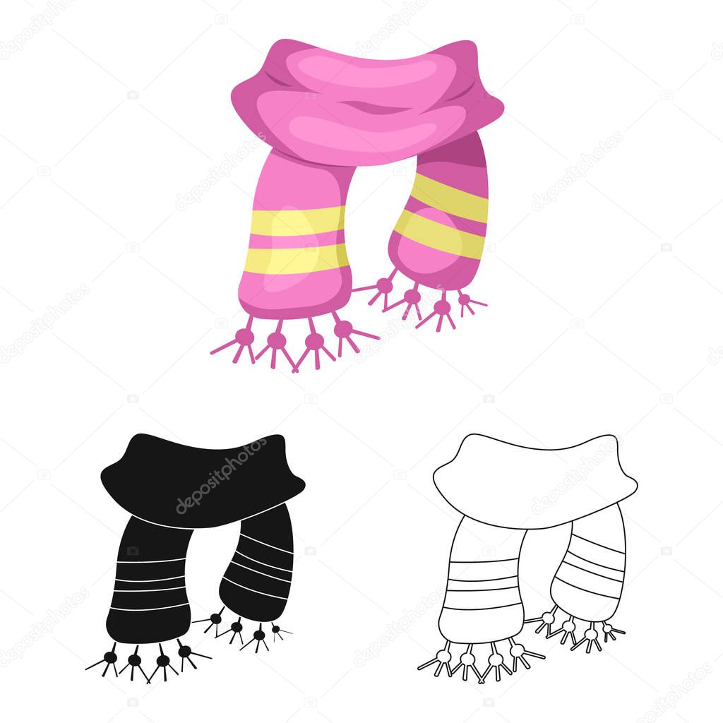 Vector design of scarf and shawl sign. Set of scarf and accessory stock symbol for web.