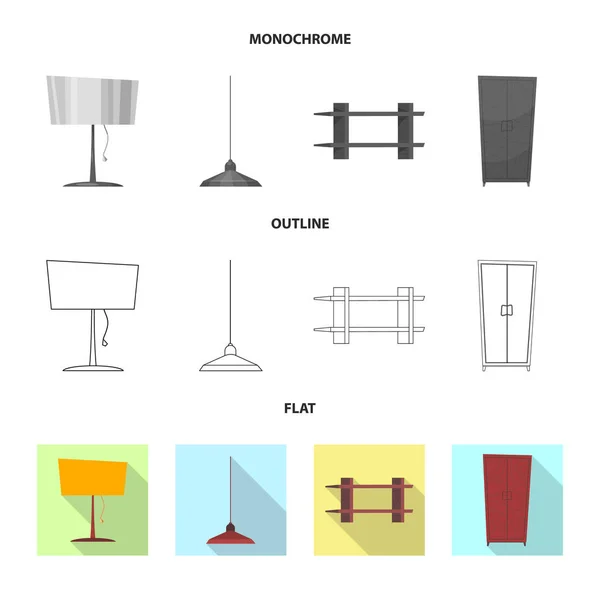 Ilustração vetorial de mobiliário e ícone de apartamento. Coleção de móveis e ilustração do vetor de estoque em casa . — Vetor de Stock