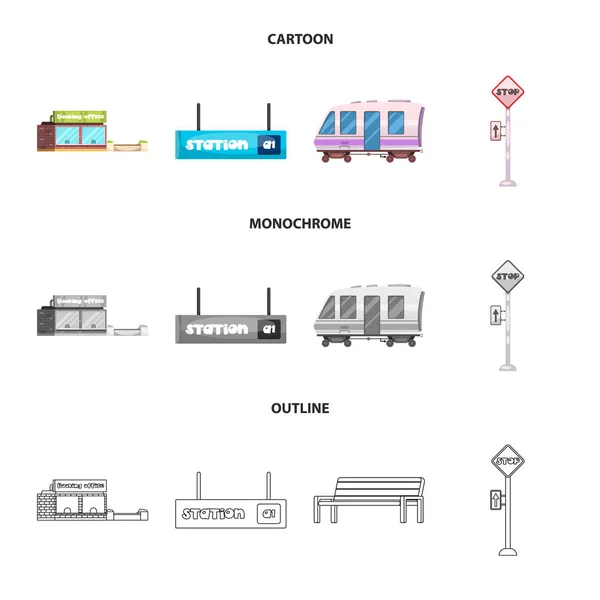 Ilustração vetorial do logotipo do trem e da estação. Coleção de ilustração vetorial de estoque de trem e bilhete . — Vetor de Stock