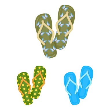 Parmak arası terlik set koleksiyonu tasarım için simgeleri karikatür. Beach ayakkabı sembol stok web illüstrasyon vektör.