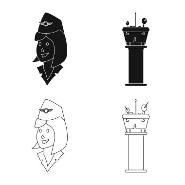 Havaalanı ve uçak sembolü yalıtılmış nesne. Hisse senedi için Havaalanı ve uçak vektör simge topluluğu.