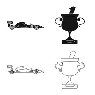 Araba ve ralli simgesi yalıtılmış nesne. Hisse senedi için araba ve yarış vektör simge kümesi.